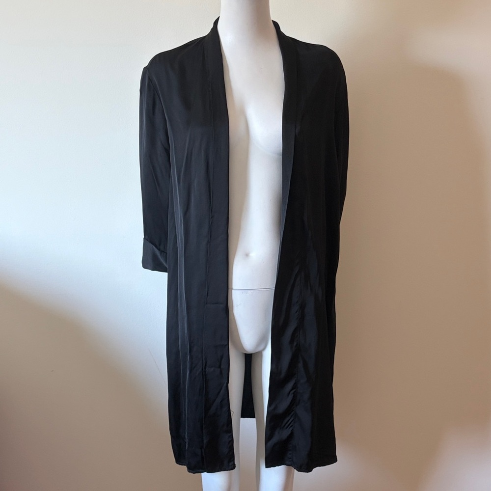 Lab for Los Angeles Barcelona Elegant Satin Black Open Front Kimono Robe Size M